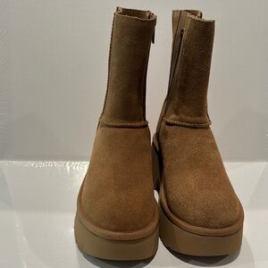UGGPlush Mid Calf Suede Shearling lined 2.75” Heel Boots with Zipper.